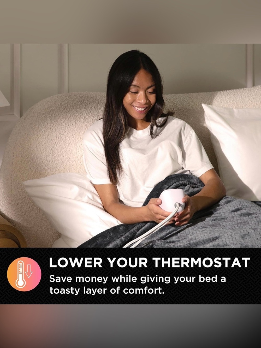 Brookstone Electric Heated Comfort Plush Herringbone Blanket w/ 10 Heat Settings - Picture 4 of 9